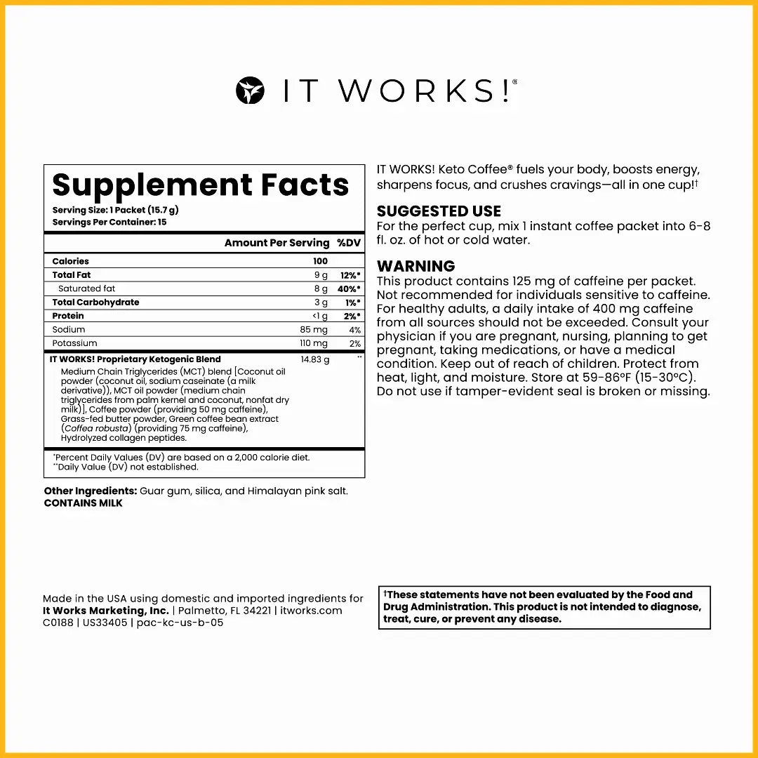 IT WORKS! Keto Coffee – Original | Fasting-Friendly Instant Keto Coffee Mix (15 Packets)