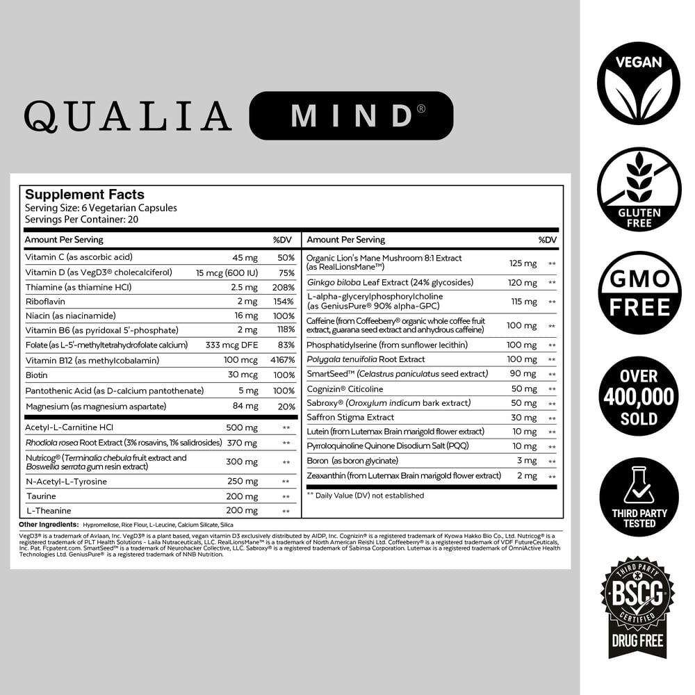 Qualia Mind 2.0 – Advanced Nootropic for Focus, Memory & Mental Clarity (120 Capsules)