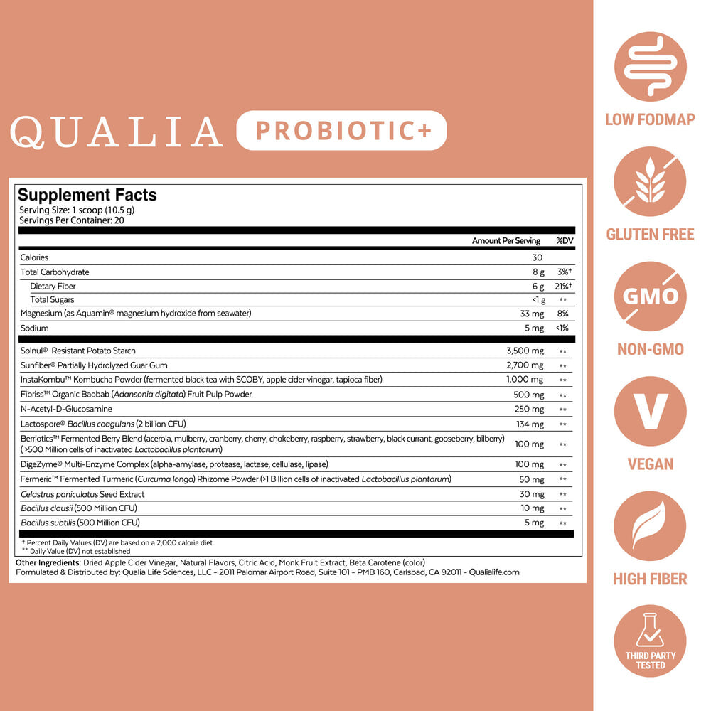 Qualia Probiotic+ | All-in-One Gut Support with Probiotics, Enzymes & Fermented Blend