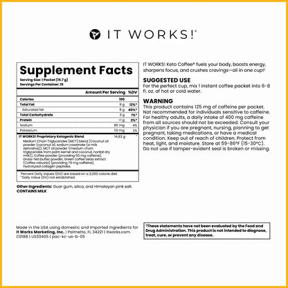 IT WORKS! Keto Coffee – Original | Fasting-Friendly Instant Keto Coffee Mix (15 Packets)