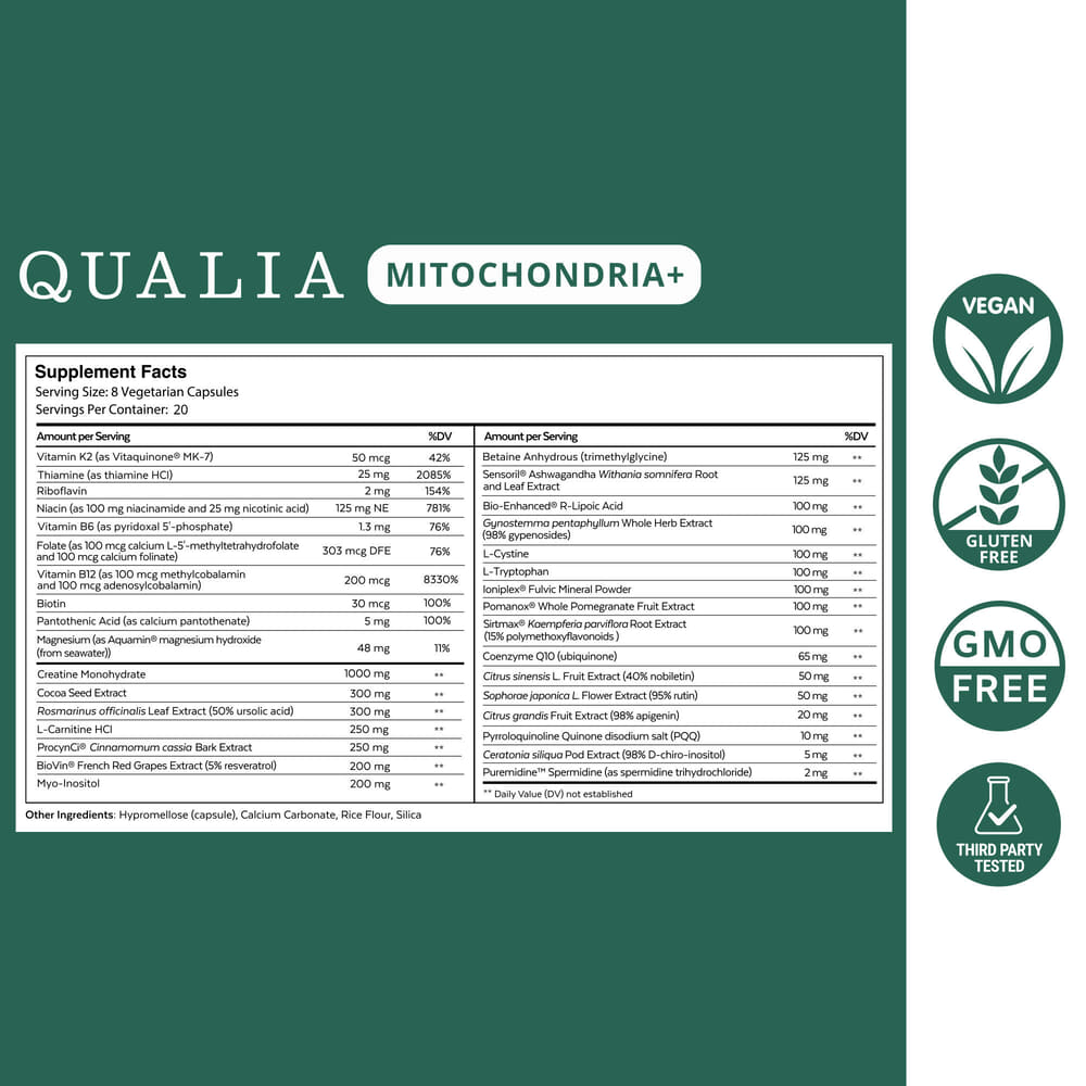 Qualia Mitochondria+ | 34-Ingredient Mitochondrial & Cellular Energy Support